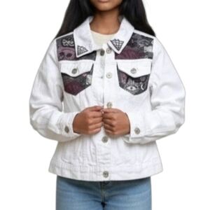 Cats and Crystals Custom Made Jean Jacket in Distressed White Girls Size 10/12